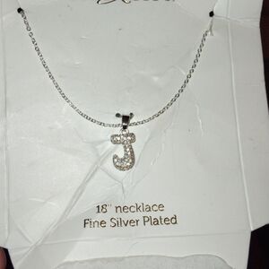 City X City 18" Fine Silver Plated Letter J Pendant Necklace Cubic Zirconia